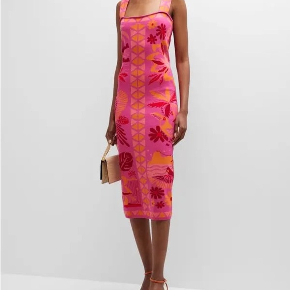 NWOT Farm Rio Tiles Sleeveless Midi Knit Dress